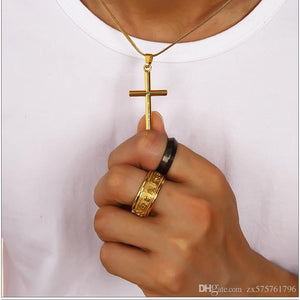 Mens Charm Cross Pendant Chokers Necklaces Fashion Hip Hop Jewelry 18k Gold Plated Design 45cm Long Chain Punk Rock Filling Pieces Mens