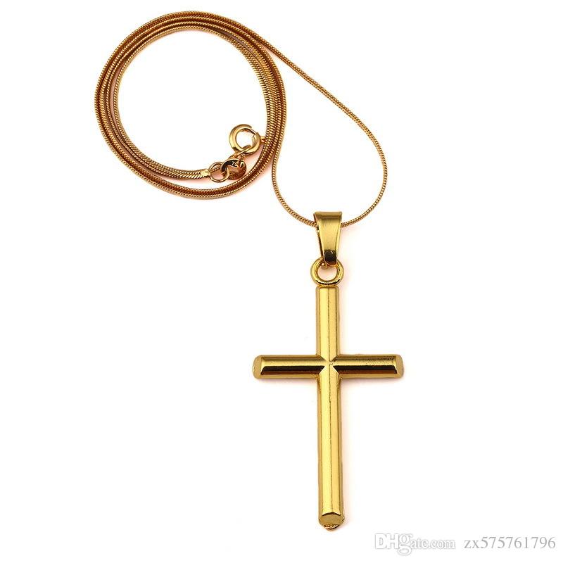 Mens Charm Cross Pendant Chokers Necklaces Fashion Hip Hop Jewelry 18k Gold Plated Design 45cm Long Chain Punk Rock Filling Pieces Mens