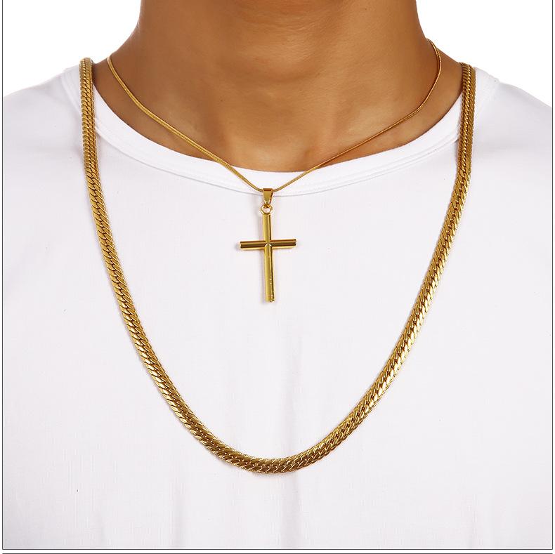 Mens Charm Cross Pendant Chokers Necklaces Fashion Hip Hop Jewelry 18k Gold Plated Design 45cm Long Chain Punk Rock Filling Pieces Mens