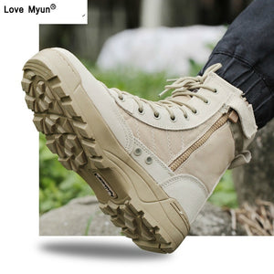 Men Tactical Military Army Boots Breathable Leather Mesh High Top Casual Desert Work Shoes Mens SWAT Ankle Combat Boothj89