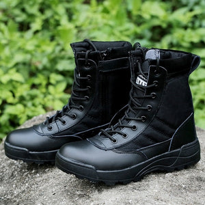 Men Tactical Military Army Boots Breathable Leather Mesh High Top Casual Desert Work Shoes Mens SWAT Ankle Combat Boothj89