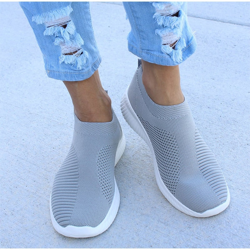 Women Knitting Slip On Autumn Flat Loafers Lady Plus Size Comfort Breathable Mesh Sneaker Walking Shoes Female Fashion Footwear