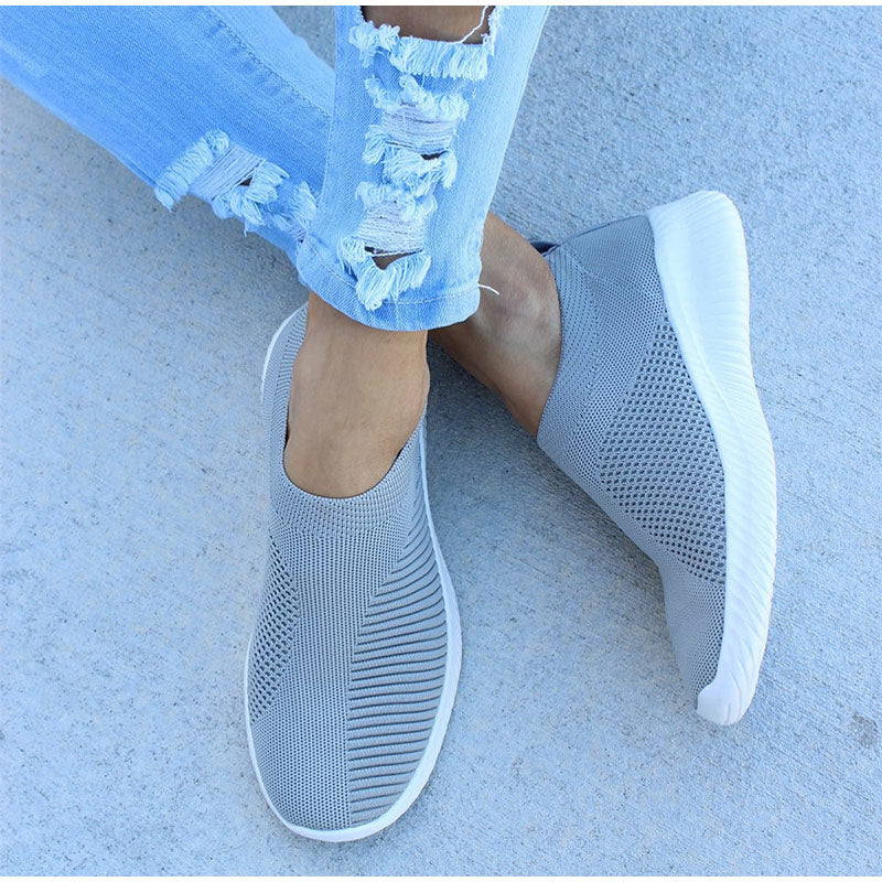 Women Knitting Slip On Autumn Flat Loafers Lady Plus Size Comfort Breathable Mesh Sneaker Walking Shoes Female Fashion Footwear