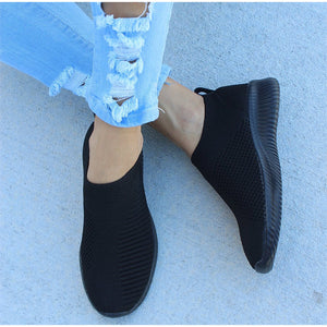 Women Knitting Slip On Autumn Flat Loafers Lady Plus Size Comfort Breathable Mesh Sneaker Walking Shoes Female Fashion Footwear