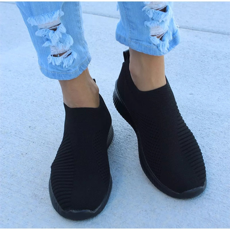 Women Knitting Slip On Autumn Flat Loafers Lady Plus Size Comfort Breathable Mesh Sneaker Walking Shoes Female Fashion Footwear