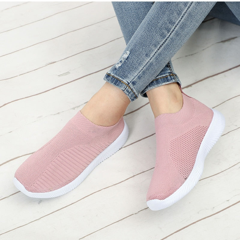 Women Knitting Slip On Autumn Flat Loafers Lady Plus Size Comfort Breathable Mesh Sneaker Walking Shoes Female Fashion Footwear