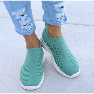 Women Knitting Slip On Autumn Flat Loafers Lady Plus Size Comfort Breathable Mesh Sneaker Walking Shoes Female Fashion Footwear