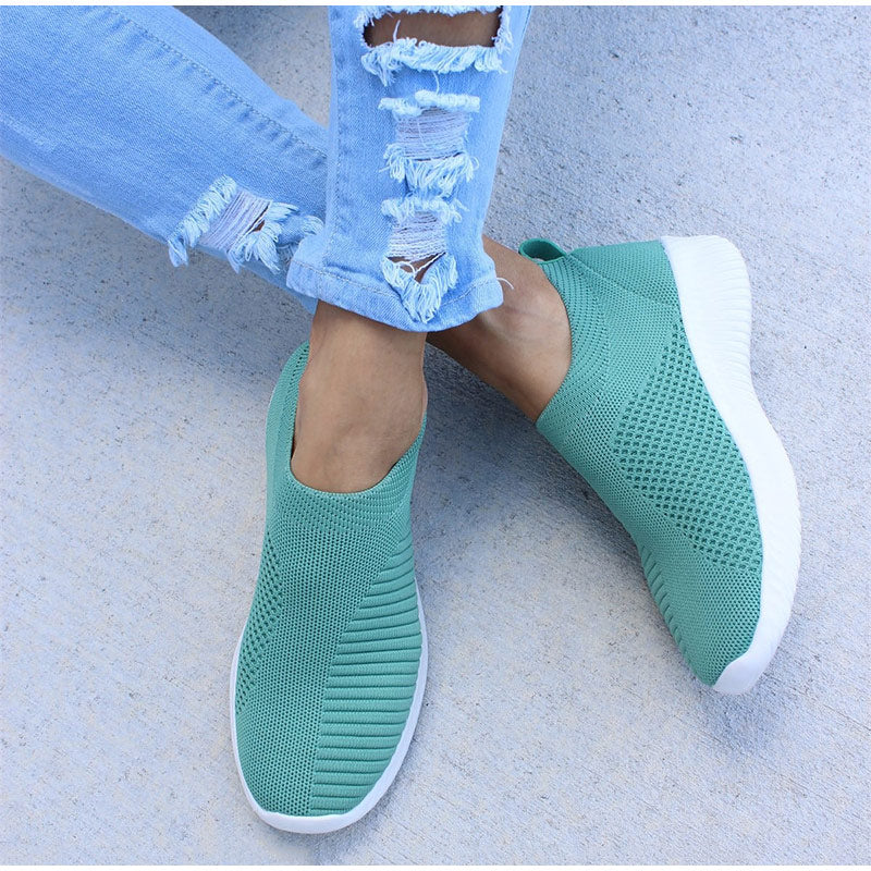 Women Knitting Slip On Autumn Flat Loafers Lady Plus Size Comfort Breathable Mesh Sneaker Walking Shoes Female Fashion Footwear