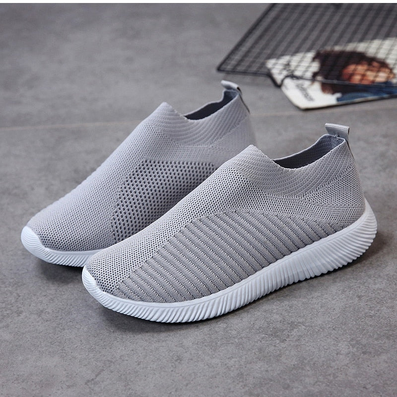 Women Knitting Slip On Autumn Flat Loafers Lady Plus Size Comfort Breathable Mesh Sneaker Walking Shoes Female Fashion Footwear