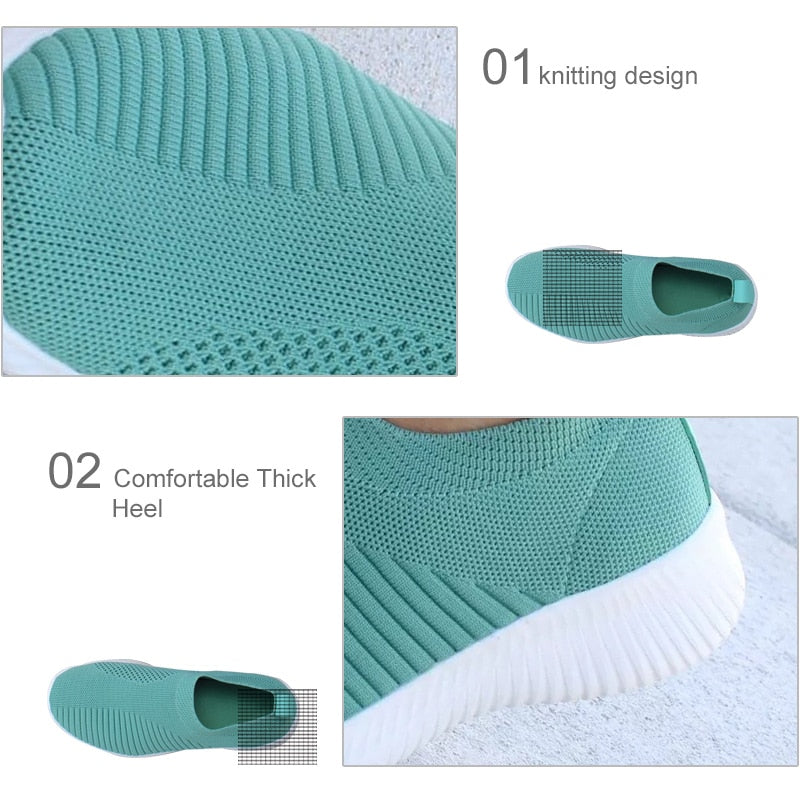 Women Knitting Slip On Autumn Flat Loafers Lady Plus Size Comfort Breathable Mesh Sneaker Walking Shoes Female Fashion Footwear