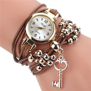 Women Watches Bracelet Watch Ladies Fashion Women's Dress Watches Slim Leather Circle Band Gold Dial Quartz Wristwatches P40