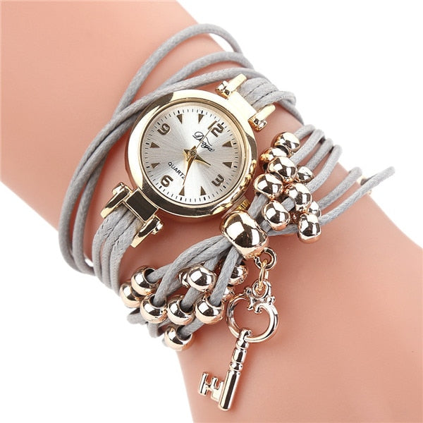 Women Watches Bracelet Watch Ladies Fashion Women's Dress Watches Slim Leather Circle Band Gold Dial Quartz Wristwatches P40