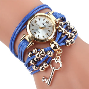 Women Watches Bracelet Watch Ladies Fashion Women's Dress Watches Slim Leather Circle Band Gold Dial Quartz Wristwatches P40