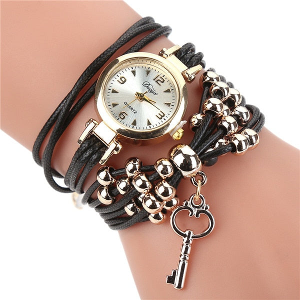 Women Watches Bracelet Watch Ladies Fashion Women's Dress Watches Slim Leather Circle Band Gold Dial Quartz Wristwatches P40