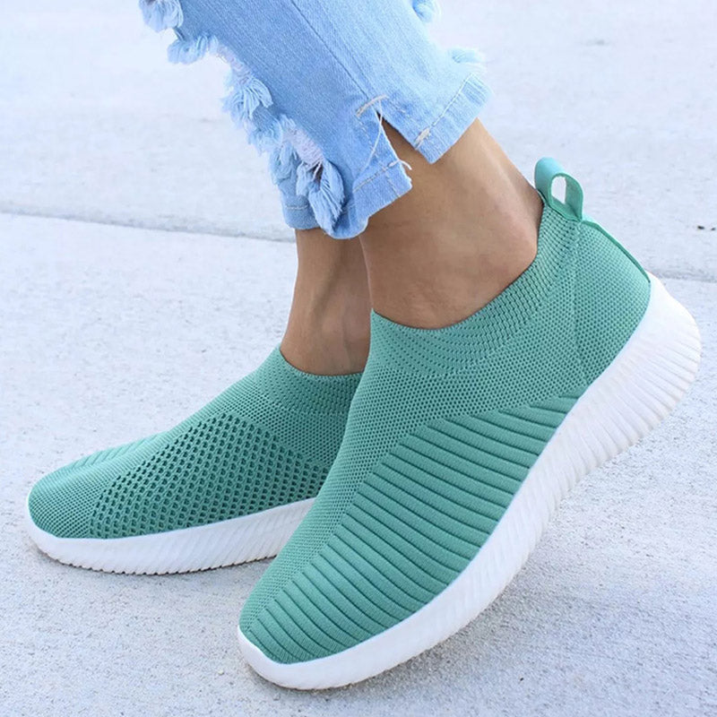 Women Knitting Slip On Autumn Flat Loafers Lady Plus Size Comfort Breathable Mesh Sneaker Walking Shoes Female Fashion Footwear