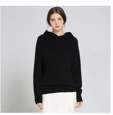 LHZSYY 2018 Autumn winter New women&#39;s Cashmere Sweater loose Hooded Sweater solid color high-quality soft pullover fashion shirt