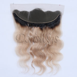 Ombre 1B/27 Dark Roots Brazilian Virgin Human Hair Extension Body Wave 3 Bundles With Ear to Ear Lace Frontal Closure Honey Blonde