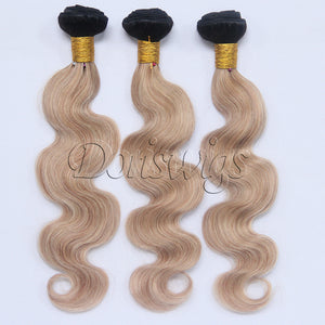 Ombre 1B/27 Dark Roots Brazilian Virgin Human Hair Extension Body Wave 3 Bundles With Ear to Ear Lace Frontal Closure Honey Blonde