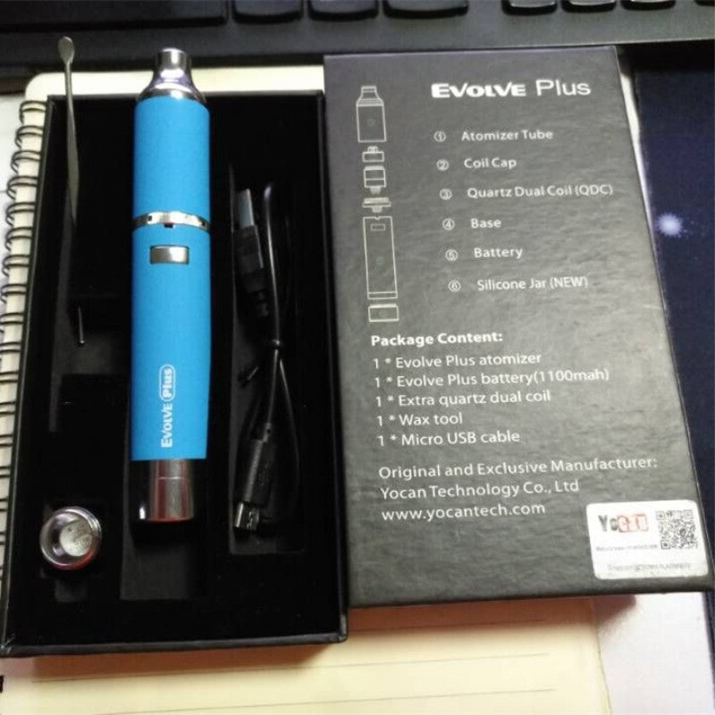 Authentic Yocan Evolve Plus Kit 1100mAh Battery Wax Vaporizer Whit QDC Quartz Dual Coil Stealth Dabber Vape Pen