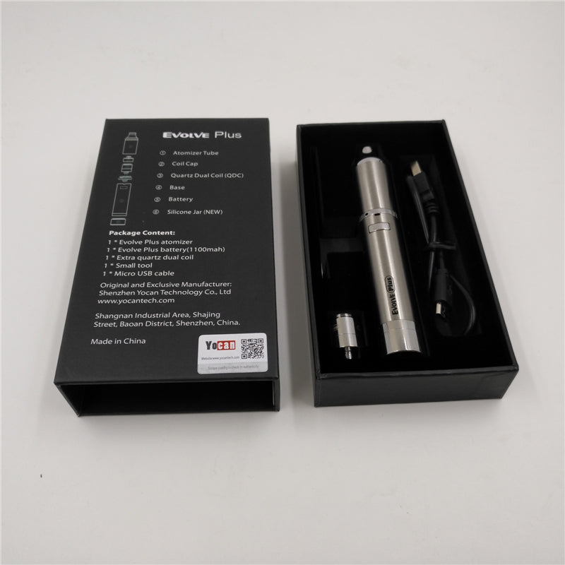 Authentic Yocan Evolve Plus Kit 1100mAh Battery Wax Vaporizer Whit QDC Quartz Dual Coil Stealth Dabber Vape Pen