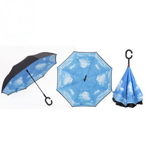 Windproof Reverse Folding Double Layer Inverted Chuva Umbrella Self Stand Rain Protection C-Hook Hands For Car Drop Shipping