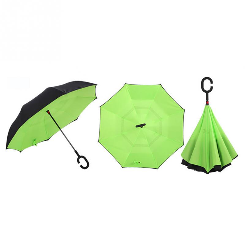 Windproof Reverse Folding Double Layer Inverted Chuva Umbrella Self Stand Rain Protection C-Hook Hands For Car Drop Shipping