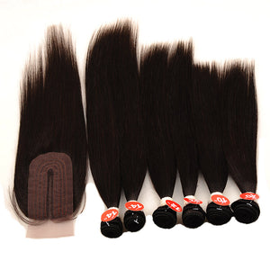 Straight Hair 6 Bundles with lace closure Human Hair Extension Brazilian Straight straight Human Hair 7 pcs lot