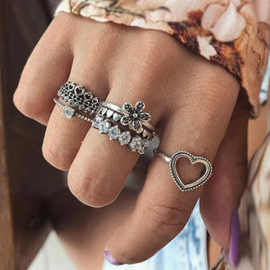 3pcs Big Cubic Zircon Wedding Knuckle Rings for Women Silver Color Crystal Finger Ring Set Boho Antique Female Jewelry