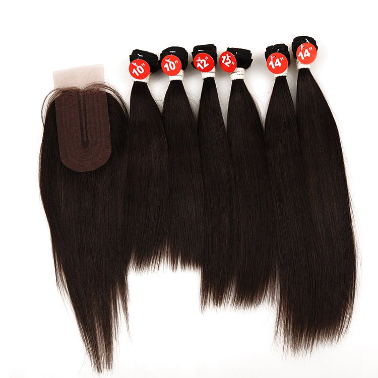 Straight Hair 6 Bundles with lace closure Human Hair Extension Brazilian Straight straight Human Hair 7 pcs lot