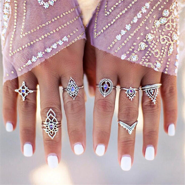 3pcs Big Cubic Zircon Wedding Knuckle Rings for Women Silver Color Crystal Finger Ring Set Boho Antique Female Jewelry