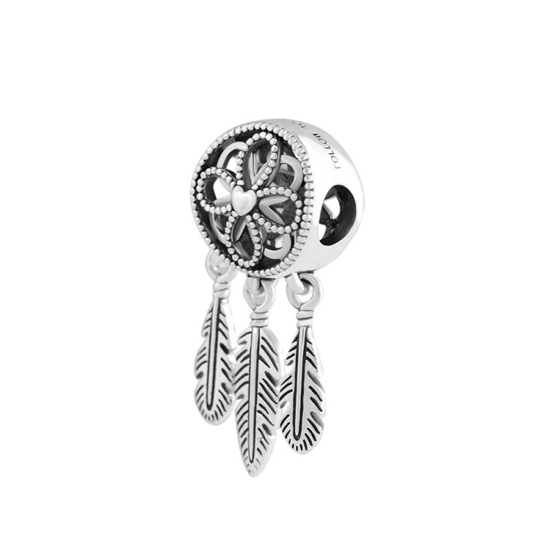 2018 New 925 Sterling Silver Bead Charm Openwork Flower Feather Spiritual Dream Catcher Pendant Bead Fit Pandora Bracelet Diy Jewelry