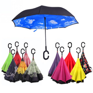 Windproof Reverse Folding Double Layer Inverted Chuva Umbrella Self Stand Rain Protection C-Hook Hands For Car Drop Shipping