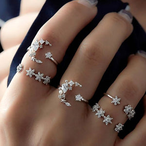 3pcs Big Cubic Zircon Wedding Knuckle Rings for Women Silver Color Crystal Finger Ring Set Boho Antique Female Jewelry