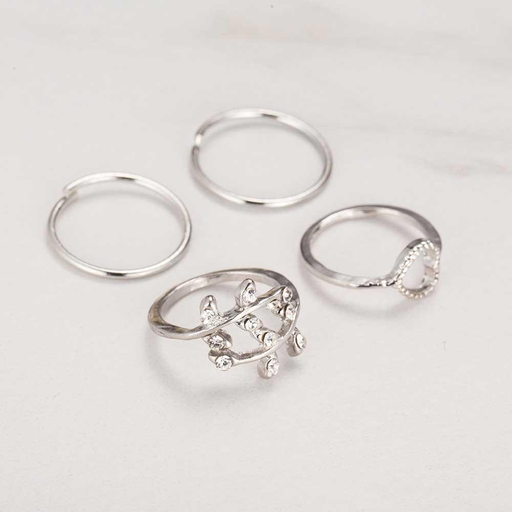 Set of Rings 4pcs\u002Fset Rhinestone Leaf Heart Midi Boho Party Jewelry Women's Wedding