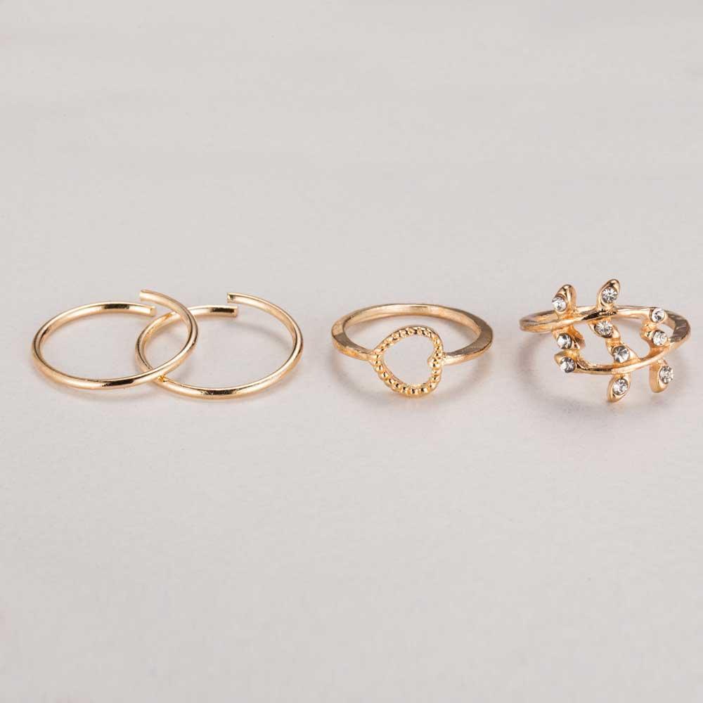 Set of Rings 4pcs\u002Fset Rhinestone Leaf Heart Midi Boho Party Jewelry Women's Wedding