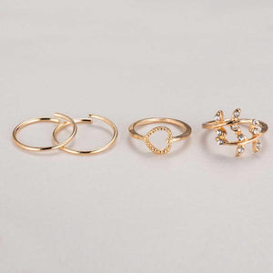 Set of Rings 4pcs\u002Fset Rhinestone Leaf Heart Midi Boho Party Jewelry Women's Wedding