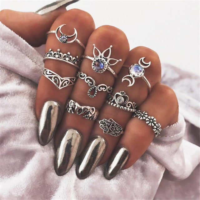 3pcs Big Cubic Zircon Wedding Knuckle Rings for Women Silver Color Crystal Finger Ring Set Boho Antique Female Jewelry