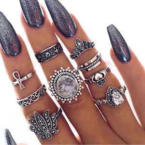 3pcs Big Cubic Zircon Wedding Knuckle Rings for Women Silver Color Crystal Finger Ring Set Boho Antique Female Jewelry