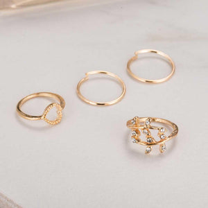 Set of Rings 4pcs\u002Fset Rhinestone Leaf Heart Midi Boho Party Jewelry Women's Wedding