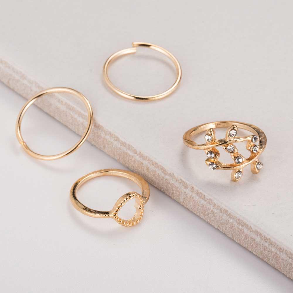 Set of Rings 4pcs\u002Fset Rhinestone Leaf Heart Midi Boho Party Jewelry Women's Wedding