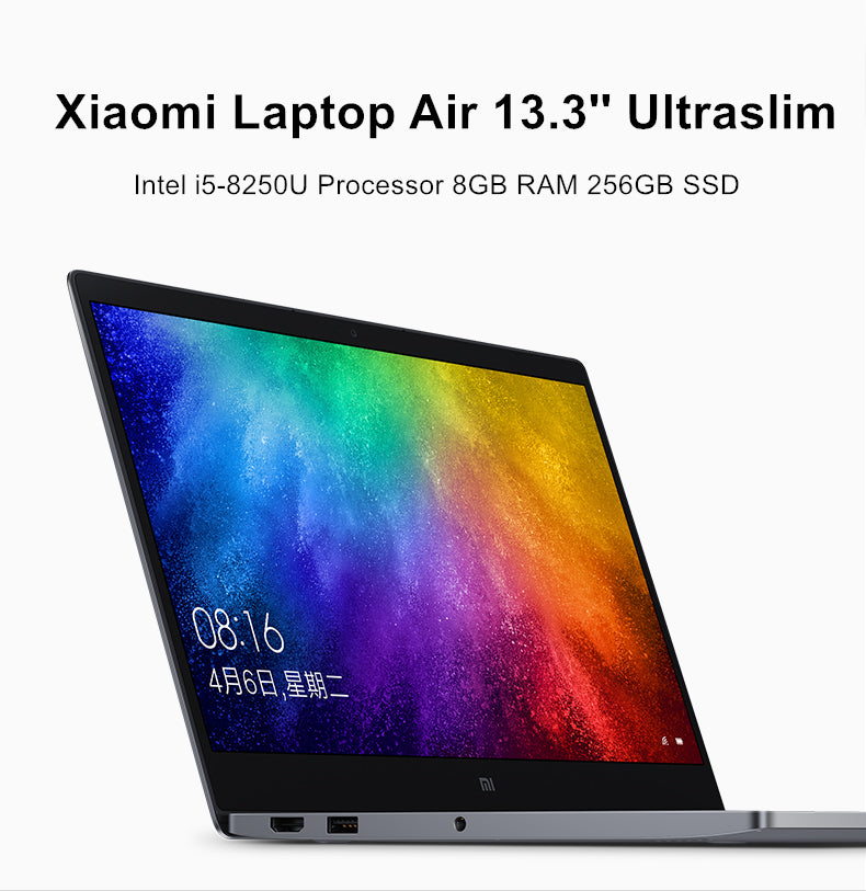 Original Xiaomi Air Notebook 13.3'' Fingerprint Recognize Ultraslim Windows 10 i5-8250U Processor Quad Core 8GB 256GB SSD Laptop