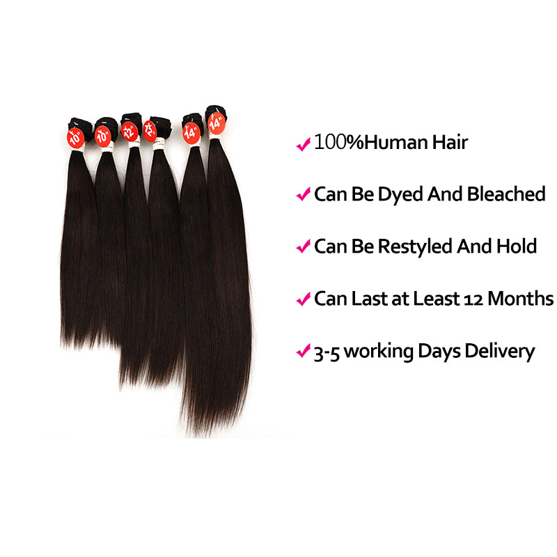 Straight Hair 6 Bundles with lace closure Human Hair Extension Brazilian Straight straight Human Hair 7 pcs lot