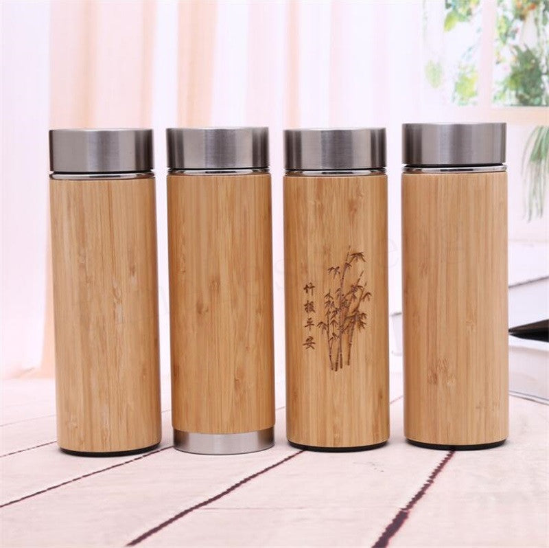 Natural Bamboo Tumbler 350ml 450ml Stainless Steel Liner Thermos Bottle Vacuum Flasks Insulated Bottles Coffee Tea Mug Bamboo Cup