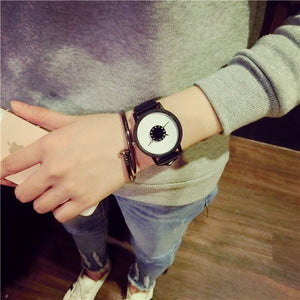 Hot fashion creative watches women men quartz-watch BGG brand unique dial design minimalist lovers' watch leather wristwatches